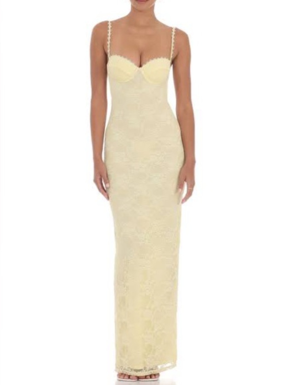 Lucy in the Sky Pale Yellow Lace Backless Slip Dress - Picture 4 of 4